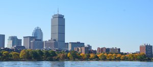 View from the Duck Tour in water - the Boston Skyline in autumn