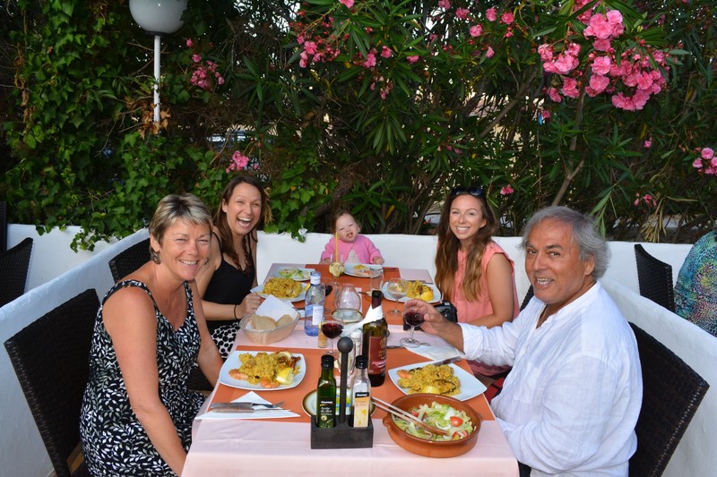 Family dinner alfresco at the Siesta Mar Grill, Santa Eulalia