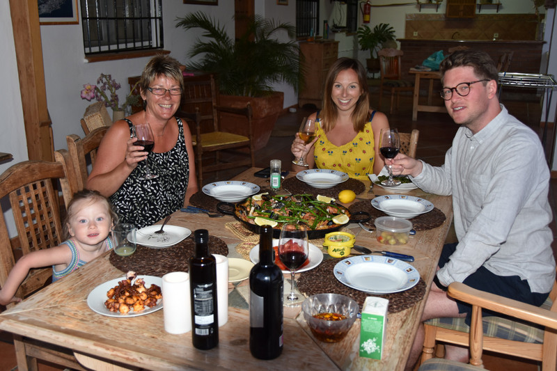 Family meal at the Cortijo with Louise, Ben & Olive - head chef C rises to the challenge with an awesome Paella.Nerja