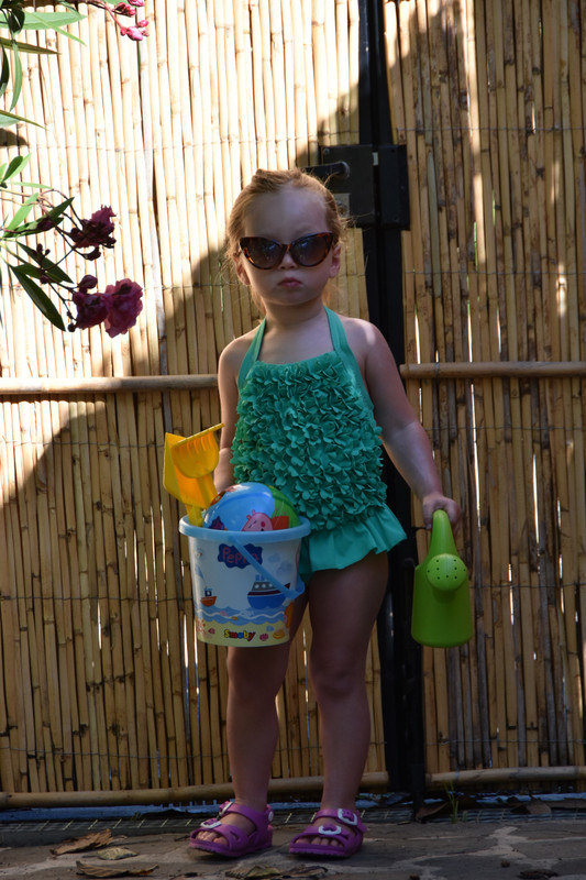 Little Ms Pout (Olive) ready to hit the sands, Nerja