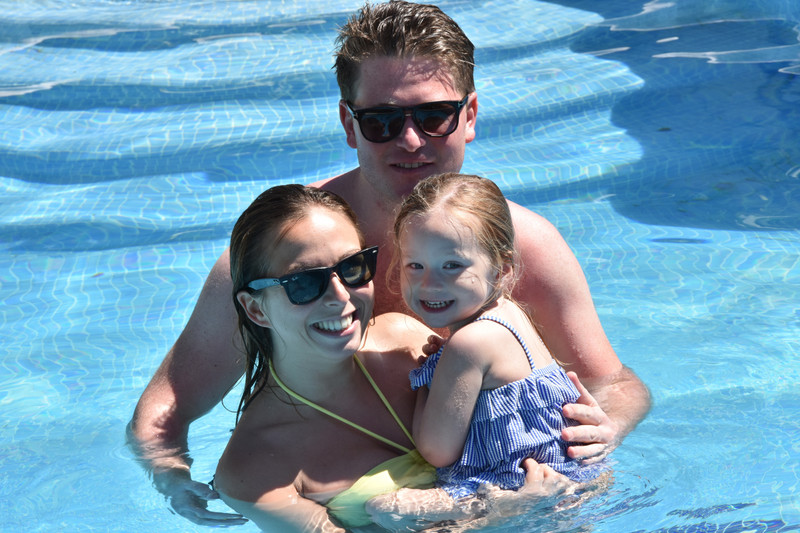 M's daughter Louise, husband Ben & beautiful Olive - cooling off in the pool