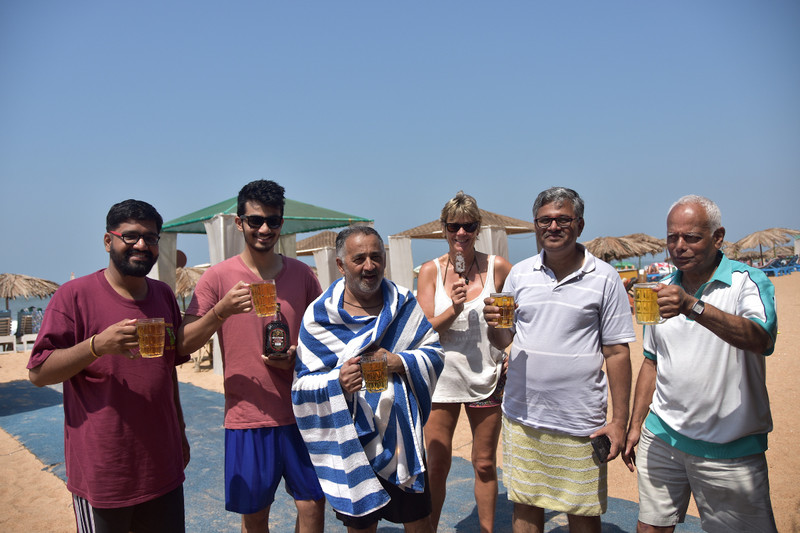 Satish - Birthday Boy, in the towel, (63 years young!), by Calangute Beach with his family & C