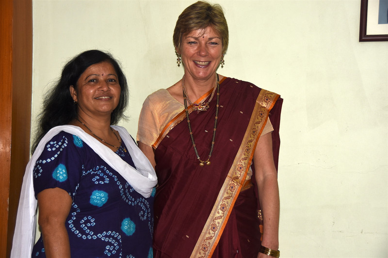 Madhuri our host with C dressed in Indian Sari, Mumbai