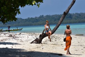 Tourists doing their thing, Havelock Island, Andamans
