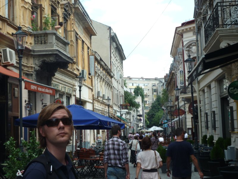 Leo walking around Bucharest historic center