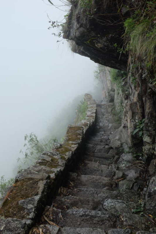 Machu Picchu - stairs down into the fog