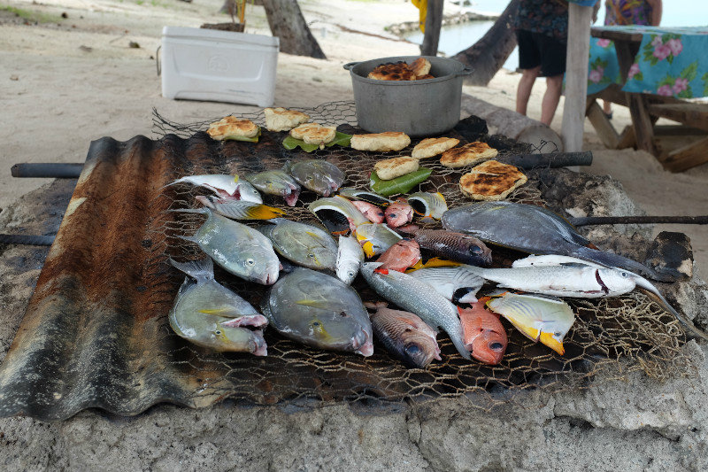 lunch of coconut cakes and fish cooking
