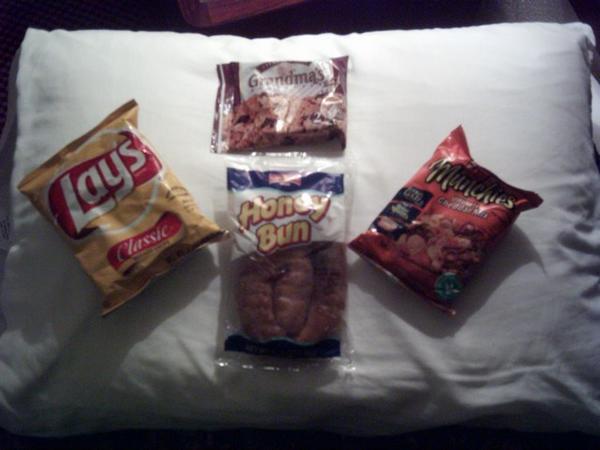 satyrday night snacks from hotel vending machine