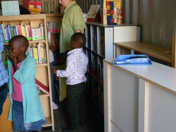 Children using their new library!