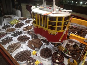 Chocolate shop window with gondola