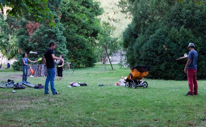 Performers practicing in the park 