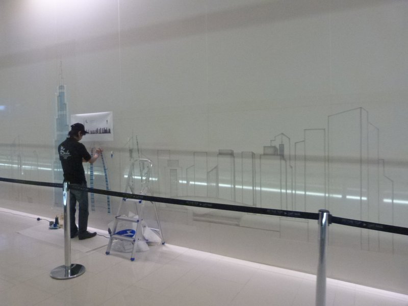 Starting the mural on the way out of Burj Khalifa