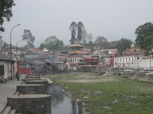 Cremations taking place on the Bagmati River
