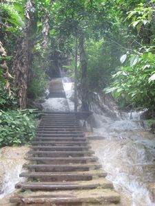 very safe stairs up the waterfall