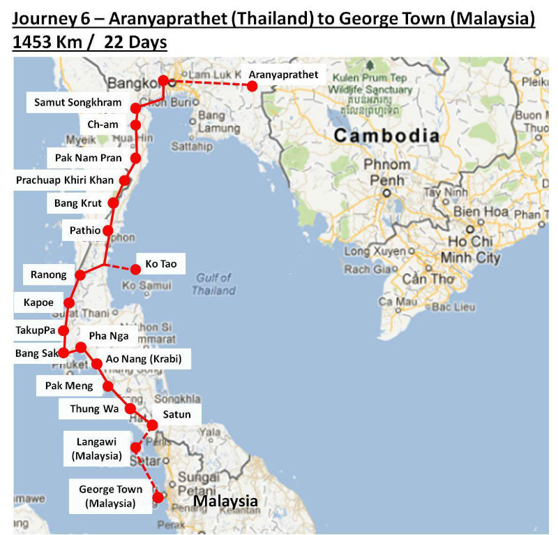 Stage 6 Map - Aranyaprathet (Thailand) to George Town (Malaysia)