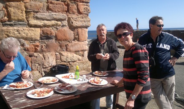 Munching on Lobster at Crail