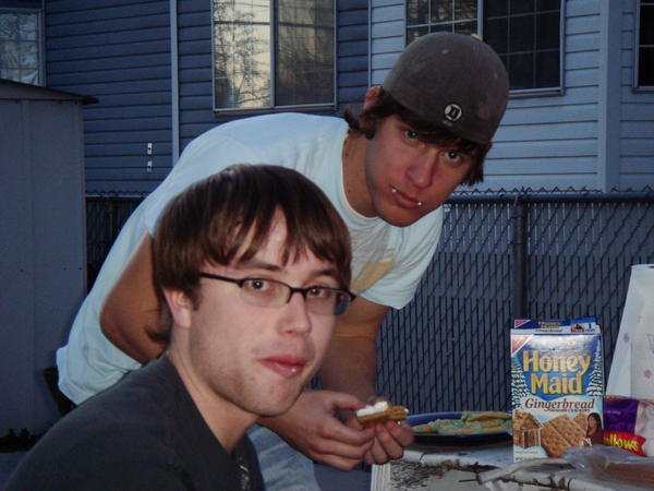 Jason and Josh, with marshmellow mouths