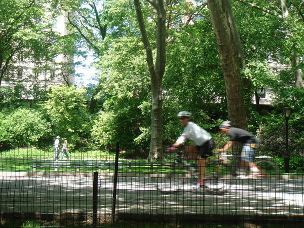 Speedy bikers in the park
