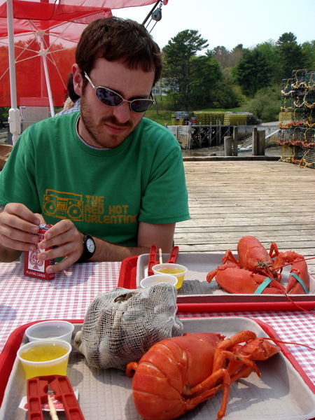 Keith, lovingly looking at his lobster