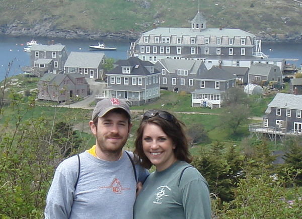 Keith and me with Monhegan town in background