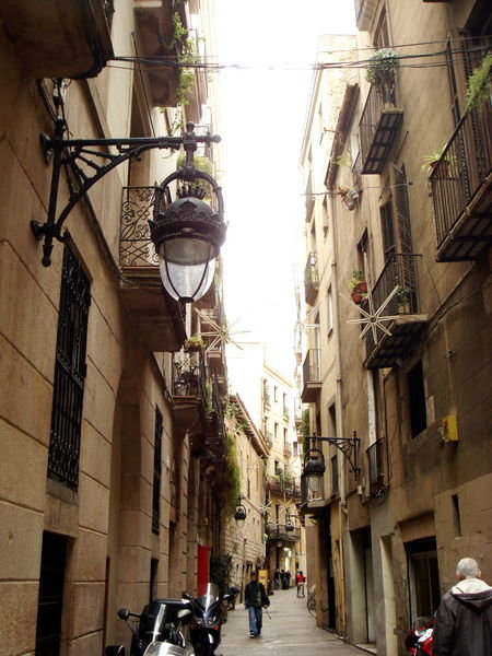Looking down a Barcelona alley