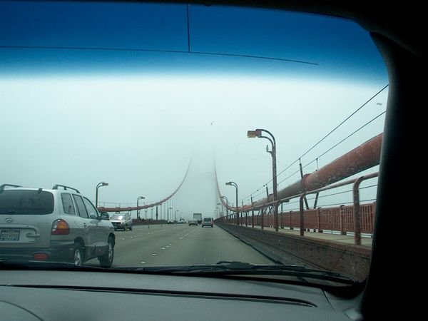 Crossing the Golden Gate Bridge into SF