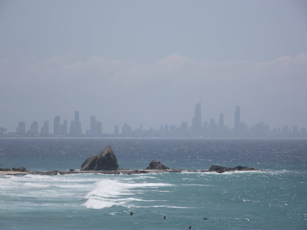Surfers Paradise behind the rocks