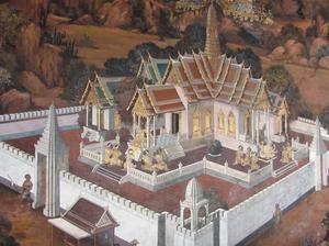 Mural on hall wall @ The Temple of the Emerald Buddha