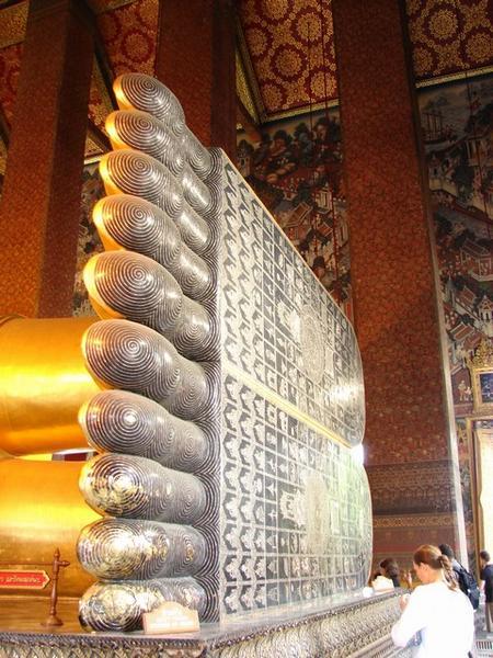 Reclining Buddha's feet - mother of pearl - showing 108 auspicious signs of Buddha