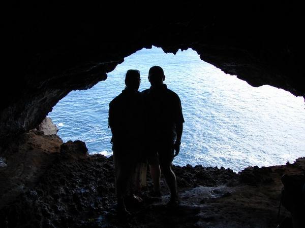 Us in window at Dos Ventanas Cave