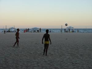 Playing foot volleyball on Copacabana beach