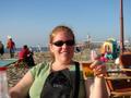 Sam with a Grolsch at Den Haag Beach