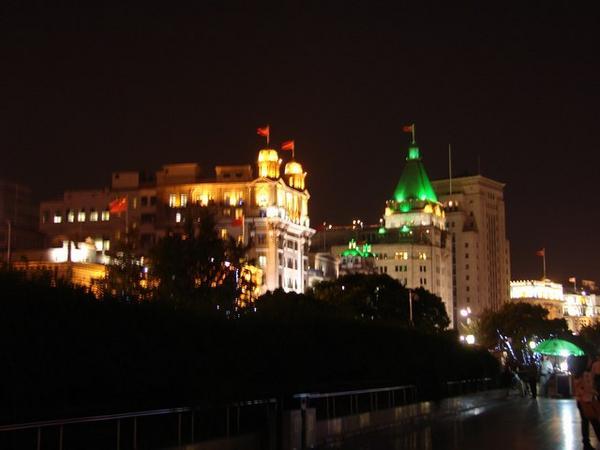 Colonial era building lit up on Shanghai waterfront