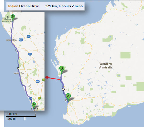 Perth to Galena Bridge 521km