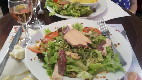 Foie gras and duck salad...mmmmmm.