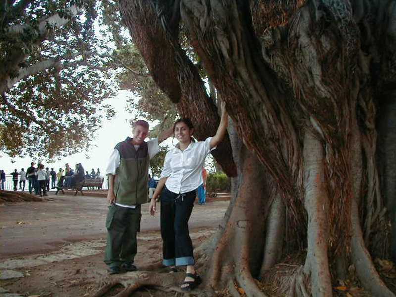 Posing by a tree at the lookout point in Monreale