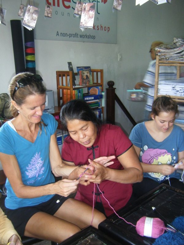 Miss Luong in action as the master knitter.