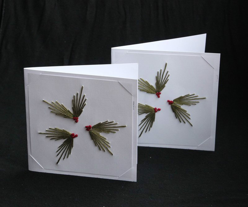 Hand Embroidered Holly Cards