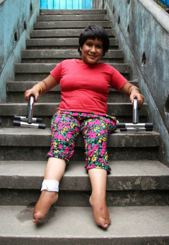 Making our way down the steps after a therapy session. Special Education Rehabilitation Centre, Kathmandu, Nepal