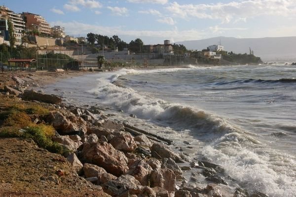 Rough seas in a sheltered bay near Athens