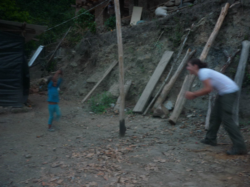 Playing Swing ball with Maria in her home on our Machu Picchu trek