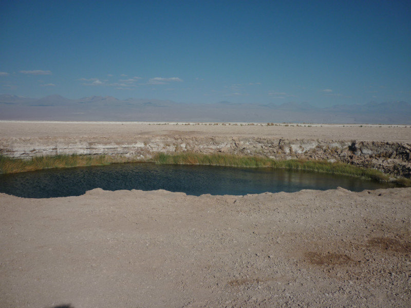 A small salt lagoon in the middle of the desert.