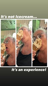 Trying to eat an oversized ice cream … ha ha