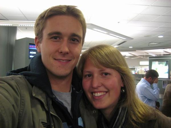 Em and Andy at the airport