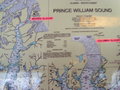 Nautical Map showing Columbia Glacier trip (yesterday) and Meares Glacier (today) 