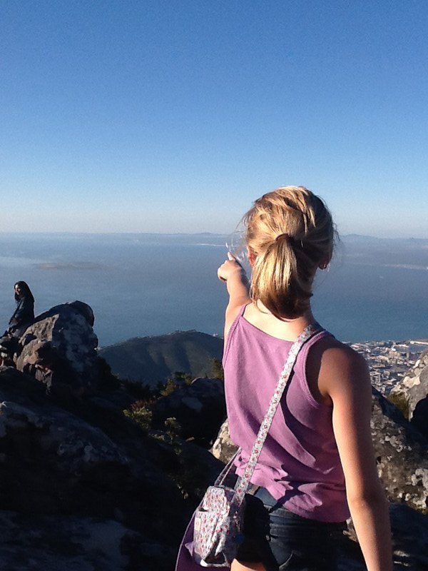 Gemma points out Robben Island