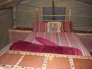 Tent at Itumela, Palapye and concrete bed