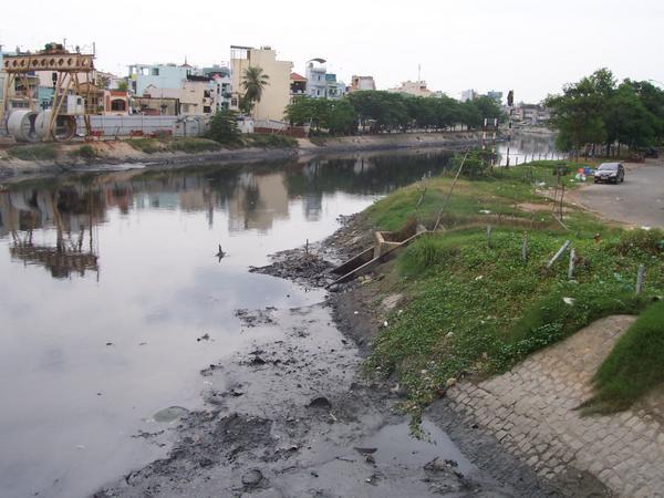 unbelievably polluted river in Saigon
