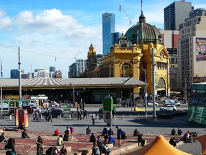 Flinders St station from Federation Sq.