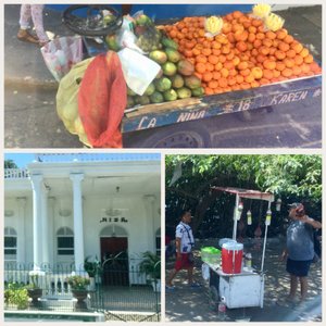 Fruits for sale, nice house and outdoor stand